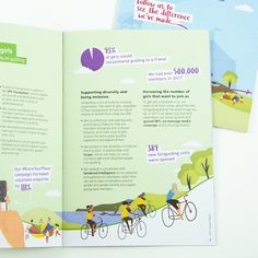 an open brochure with people riding bicycles