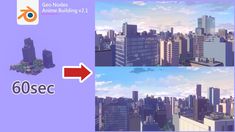 an animated cityscape with buildings and clouds in the background that reads 60sec