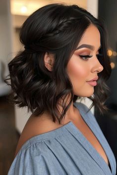 #beauty, #makeup, #skincare, #haircare Hairstyles For Weddings Bridesmaid Short, Hair Ideas For Prom Short, Short Hair Bridesmaid Styles, Wedding Hair Bridesmaid Short, Easy Bridesmaid Hairstyles For Short Hair, Short Hair Styles Bridesmaid, Hairstyle Prom Short Hair, Cute Fancy Hairstyles For Short Hair, Engagement Photo Hairstyles Short