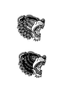 two black and white images of lions on a white background, one with its mouth open