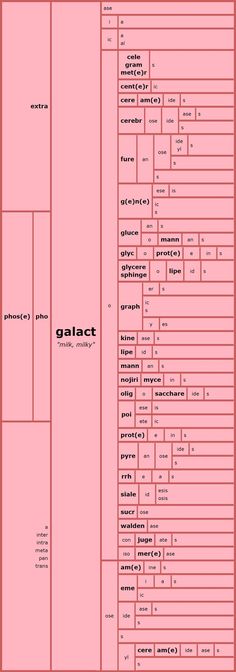 a pink poster with the names of different types of items on it, and an image of