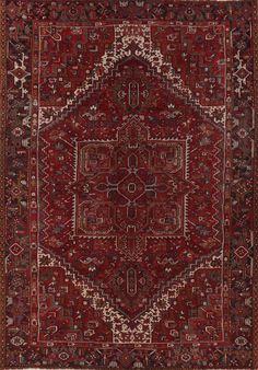 A Beautiful Genuine Iran ( Persia ) Heriz rug is Hand Knotted by skillful weavers in Iran ( Persia ) with 100% Wool Material. This rug is in Very Good (Abrash) condition. dimensions are 12' 8'' X 9' 2'' in foot and  386 X 279 in centimeter. the primary color is Red.

 Our Used Hand-Knotted Rugs are Professionally Washed & Cleaned.

 This rug comes with free shipping and 30 days return for full refund with no question asked.

 At Rugsource we offer 100% Satisfaction guaranteed at the wholesale pr Area Rug Dining Room, Heriz Rug, Heriz Rugs, Rug Dining Room, Persian Area Rug, Persian Area Rugs, Knotted Rugs, Vintage Wool, Rug Styles