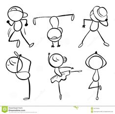 cartoon stick figures with different poses and expressions stock photo - image 349784