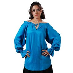 McGreedy Pirate Blouse Blue Hawaiian, Rayon Fabric