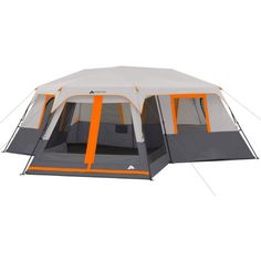 an orange and gray tent on a white background