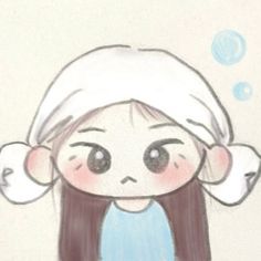 a drawing of a girl with a towel on her head and bubbles coming out of her ears