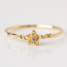 Solid Gold Birth Flower Rings With Birthstones | Local Eclectic Affordable Fine Jewelry, Flower Rings, Local Eclectic, Birthday Ring, Birth Flower, Gold Plated Rings, Gold Collection, Birth Flowers, Flower Ring