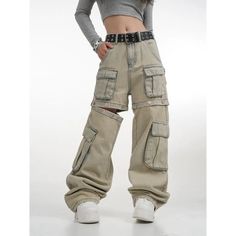 High Street Retro Wide Leg Y2K Cargo Pants for Women Green Cargo Jeans, Y2k 90s Aesthetic, Trashy Clothes, 2000s Trashy, Vintage Jeans Style, Y2k Cargo Pants, Cargo Pants Outfit Women, Trashy Outfits, Cargo Pants Outfits