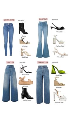 Perfect Shoe Pairings for Every Jean Style  Looking for the ideal shoes to match your jeans? Whether you’re rocking skinny jeans, boot cut, wide leg, or straight leg, we’ve got you covered! Find your perfect match and step out in style! #fashiontipsforwomen  #shoepairings  #denimstyle #viralpost #trendy #fashion #aesthetic #fashion #pinterest How To Style Levis Jeans, Boot Height Guide Style, Straight Wide Leg Jeans Outfits, Boot Cut Jeans Outfit Casual, Pants For Boots, How To Style Dark Blue Jeans, Shoes To Wear With Straight Leg Jeans, Straight Leg Pants Outfit