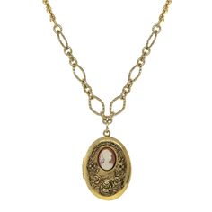 Gold Tone Carnelian Cameo with Flowers Oval Locket Necklace 16 Adj. Oval Locket Necklace, Everyday Necklaces, Locket Necklace Vintage, Gold Locket Necklace, Dainty Diamond Necklace, Antique Locket, 1928 Jewelry, Oval Locket, Vintage Inspired Jewelry