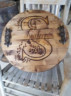 a wooden table with the letter s on it