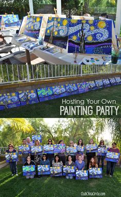 the painting party has been set up for an outdoor event