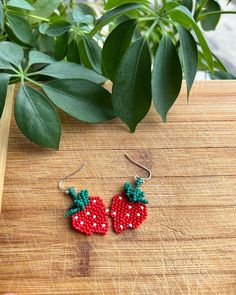 Handwoven strawberry dangle earrings made with size 11 Czech seed beads. Great for summertime or as a reminder of the warm days when its too cold out! Jewelry Earrings Dangle, Seed Beads, Etsy Earrings, Dangle Drop Earrings, Hand Weaving, Dangle Earrings, Jewelry Earrings, Drop Earrings, Beads