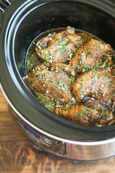 the chicken is cooked in the slow cooker