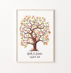 a family tree with the names and date printed on it, in white framed frame