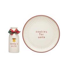 Santa Holiday Cookie Set• Includes 1 red and white ceramic “cookies for Santa” plate and 1 ceramic “Santa’s milk” jug with a jingle bell design and plaid bow
• Your little ones will love lePearhead Cookies For Santa Plate, Microwave Plate, Santa Cookie, Cookies And Milk, Ceramic Santa, Santa Plate, Holiday Plates, Cookies For Santa, Red Gift Box