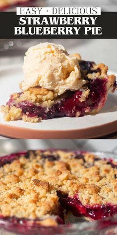 One crust Strawberry Blueberry Pie with frozen berries and crumb topping! This pie is incredible -- made with an old fashioned strawberry blueberry pie filling and my go-to all butter pie crust, it's definitely a keeper!