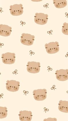 an animal themed wallpaper with bears and bows on it's head, all in beige