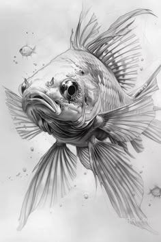 a pencil drawing of a fish in the water