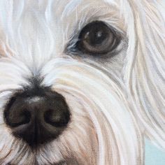 a painting of a white dog's face