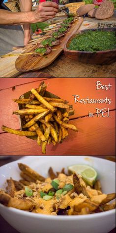 two pictures showing different types of food on plates and in bowls, with the words best restaurants in pel