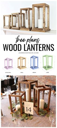 the instructions for how to make wooden lanterns with candles and numbers on them are shown