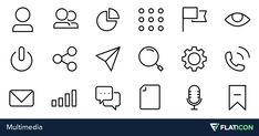 the icon set includes icons such as speech bubbles, microphones, and other items