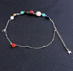 Universe and Planets Solar System and Star Natural Stone Beads Anklet - Magnolia Mountain Jewelry Beads Anklet, Planets Solar System, Matching Necklace And Bracelet, Mountain Jewelry, Jewerly Beads, Natural Stone Beads, Gold Moon, Beaded Anklets, Necklace And Bracelet