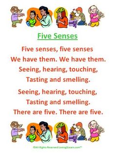 a poem with some cartoon characters in the middle and one saying five sensees, we have