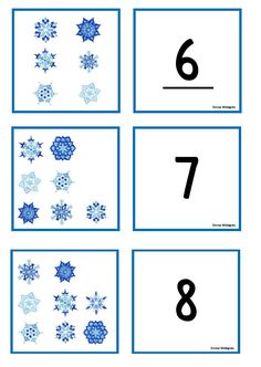 snowflakes are arranged in the shape of numbers to be used as counting cards