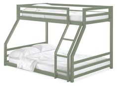 a white bunk bed with two sets of ladders on the top and bottom part