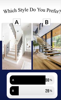 an advertisement for a house with stairs, and the words which style do you prefer?