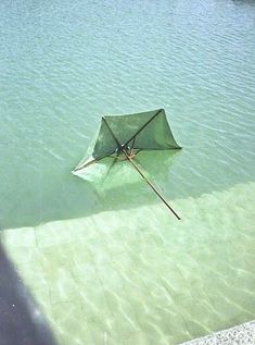 an umbrella is floating in the water