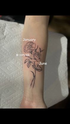 Birth flower tattoo by cory.mb on instagram June And January Flower Tattoo, June Birth Flower Tattoo, August Birth Flower Tattoo, Birth Month Flower Tattoos, Hydrangea Tattoo, June Birth Flower, August Birth Flower, Small Rose Tattoo