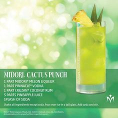 an advertisement for a drink called midori cactus punch