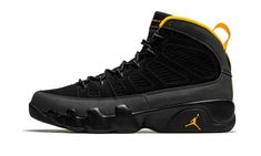 The Air Jordan 9 “University Gold” is a January 2021 colorway of Michael Jordan’s ninth signature shoe.  Sneaker collectors may find similarities between the “University Gold” and “Citrus” colorway that originally debuted in July 2010.  Like the “Citrus,” the “University Gold” makes use of a predominantly neutral design with subtle pops of orange, or in this case, yellow.  That’s where the similarities between the two coveted sneakers comes to an end.  The rest of the “University Gold” displays Air Jordan 9 Retro, Jordan 9 Retro, Air Jordan 9, Jordan 9, Buy Jordans, Air Jordan 12 Retro, Air Jordan 5 Retro, Jordan 12 Retro, Stadium Goods