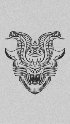 an image of a demon head with two snakes on it