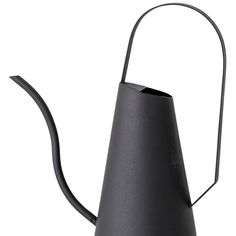 a black watering can with a long handle