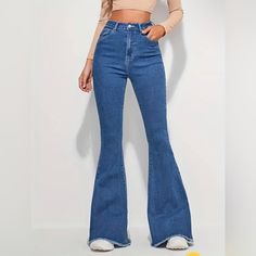 Size 12-Xl High Waist Flare Jeans Slim Fit Denim Pants Bell Bottom Bootleg Jeans High Waist Blue Stretch Jeans. New Without The Tag. ( Only A Sticker In The Back) Made In China. About Size 11 Or 12 Us. Please See Pictures With Measurements. Purchased For Myself, But They Are Slightly Short On Me (I Am About 6’) Waste: About 30” Or 76 Cm Rise: 30” Or About 76 Cm Inseam: About 29” Or 73 Cm Length: About 40.5” Or 103 Cm Blue Velvet Flare Pants, High Rise Flared Jeans, Abercrombie Ultra High Rise Vintage Flare Jeans, Faded High Waist Flare Jeans, Bell Bottoms Jeans Outfit, Bootleg Jeans Outfit, Blue Bell Bottom Jeans, Wacky Fashion, Bellbottom Jean