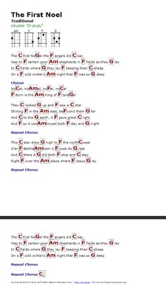 the first noel guitar chords are shown in red and black, as well as an image of