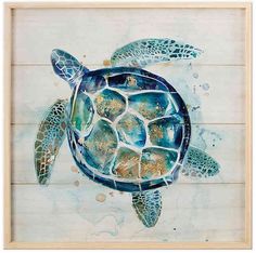 a painting of a sea turtle on wood