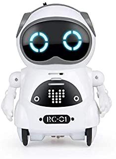 a white robot toy with blue eyes