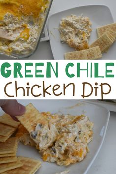 green chile chicken dip with crackers on the side