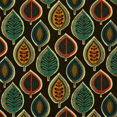 an image of a colorful pattern with leaves on black background for wallpaper or fabric