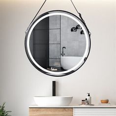 24" / 32" LED Bathroom Mirror Wall-Mounted Vanity Anti-Fog Mirror Dimmable Adjustable Light LED Makeup Mirror with Hanging Rope. Round Mirror Decor, Black Mirror Frame, Bathroom Mirror Frame, Wall Vanity, Lighted Vanity Mirror, Bathroom Mirror Lights, Led Mirror Bathroom, Mirror Wall Bathroom, Wall Mounted Vanity