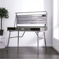 MccRedmond Silver Desk Silver Desk, Metal Desk, Industrial Desk, Kids' Desk, Metal Desks, Desk Shelves, Minimalist Home Decor, Furniture Of America, Office Furniture Desk