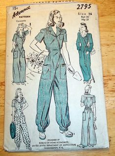 Rosie the Riveter coveralls pattern inspiration | Flickr - Photo Sharing! Coveralls Pattern, Coverall Pattern, Jumpsuit Pattern Sewing, Diy Sy, Robes Vintage, Vintage Dress Patterns, Pattern Inspiration