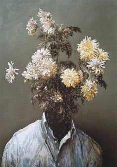 a painting of a man with flowers in his head