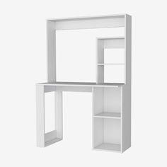 a white desk with shelves on each side