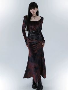 ❤︎Ghost Girl Dark Mode Velvet Fishtail Dress❤︎ Velvet Mermaid Dress, Ghost Girl, Goth Outfit, Angel Dress, Romantic Goth, Fishtail Dress, Dark Mode, Goth Dress, Red S